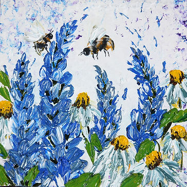 blue flowers textured painting